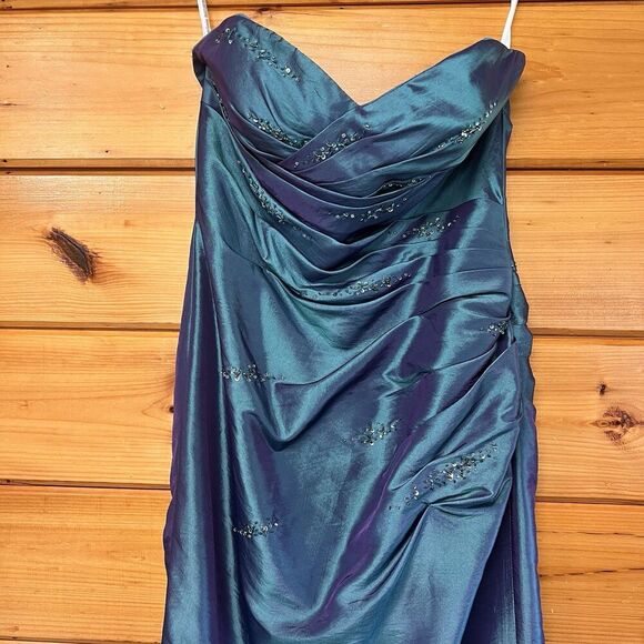 Beaded Green Purple Iridescent Ballgown Dress Formal Prom Sweetheart Maxi 16 - Picture 2 of 7
